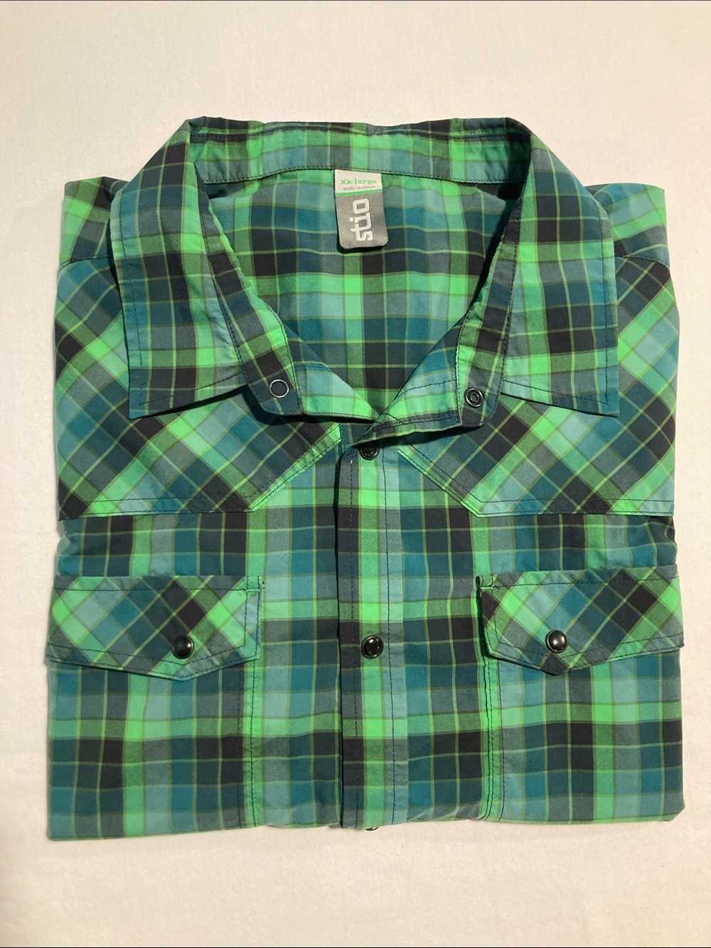 Stio Green and Teal Plaid Shirt